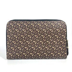 BURBERRY TB logo Bag Cluch Bag Pouch Clutch bag Leather/Canvas Brown